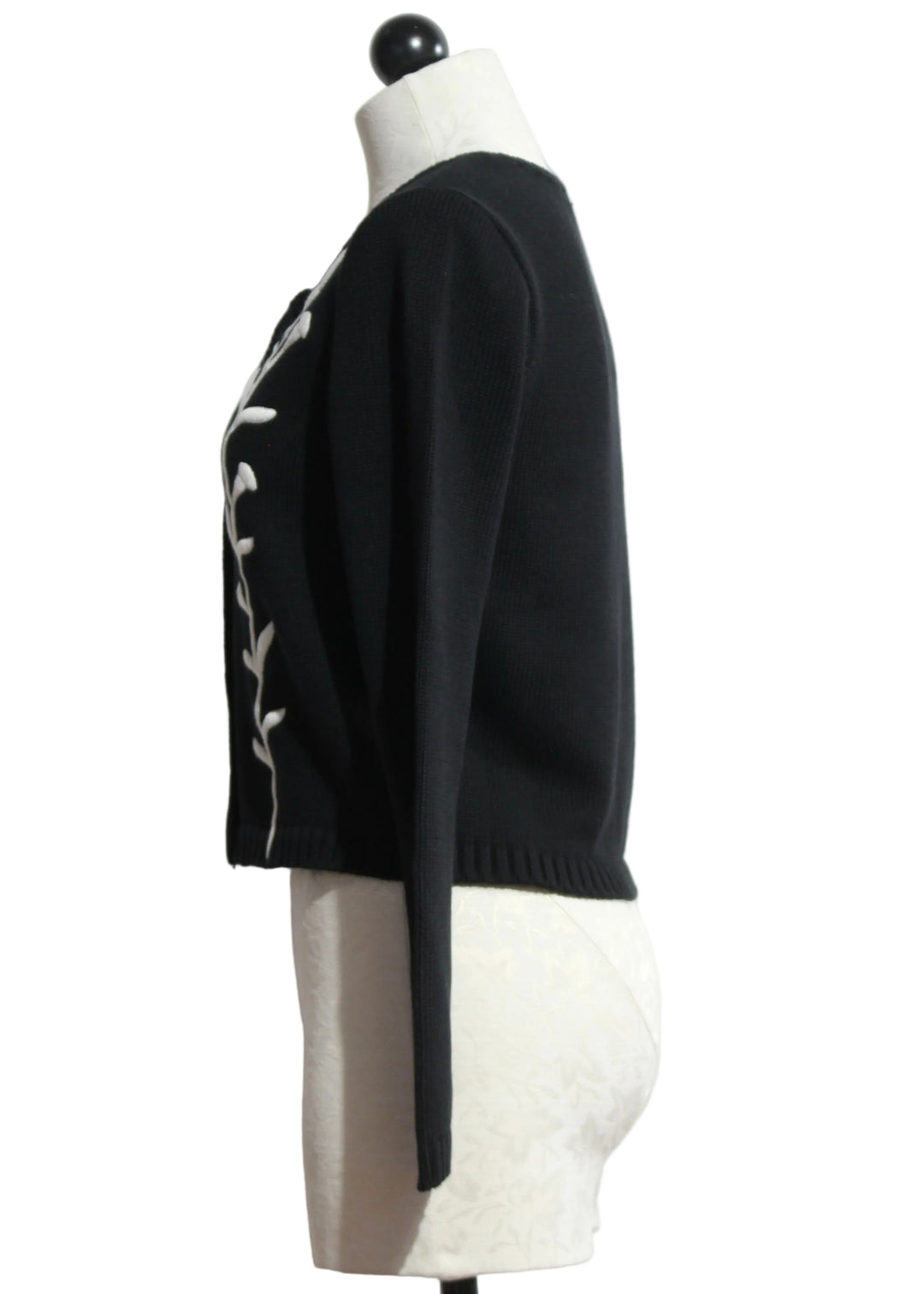 Side view of the Black and Ivory Samantha Sweater by Cleobella