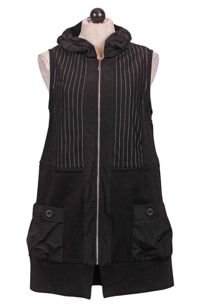 Black Pinstriped Sleeveless Zip Front Tunic by Reina Lee