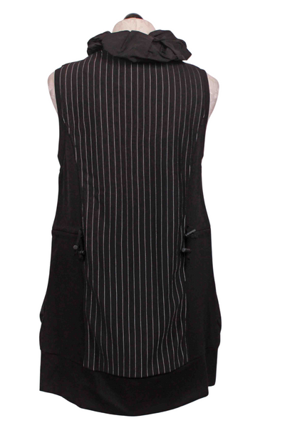 back view of Black Pinstriped Sleeveless Zip Front Tunic by Reina Lee