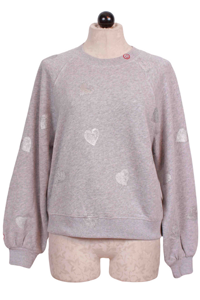 Grey Valentine's Day Sweatshirt by Just Madison with Silver Metallic Hearts
