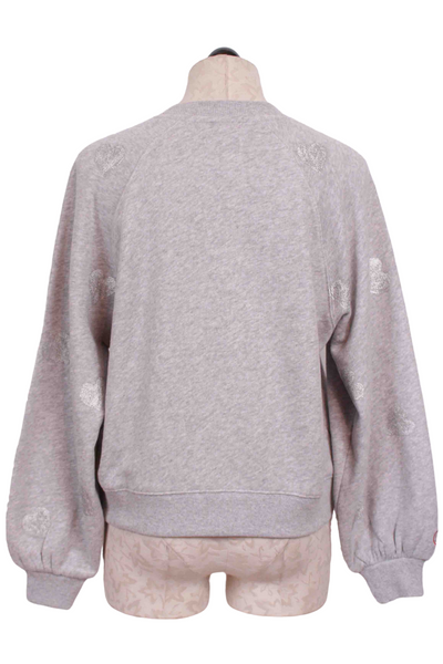 back view of Grey Valentine's Day Sweatshirt by Just Madison with Silver Metallic Hearts