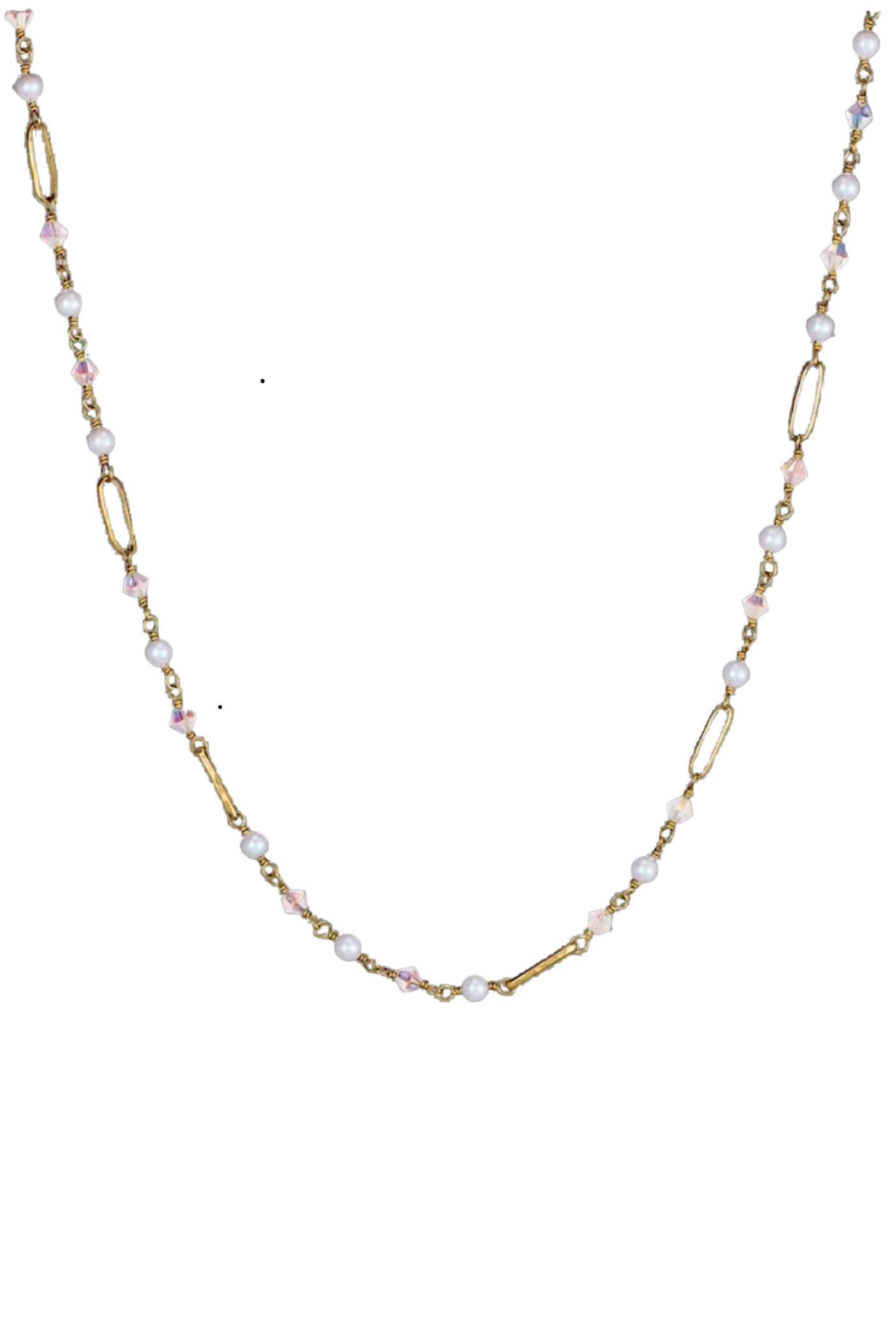20" Mist Necklace by Waxing Poetic in Brass with Crystal Pearls and Crystal Beads.
