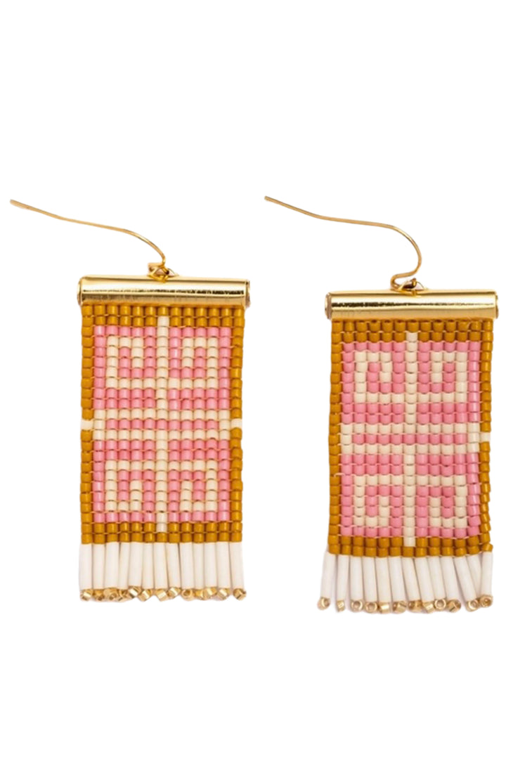 Pink/Mustard Beaded Jungle Labyrinth Earrings-Mayana Designs Co