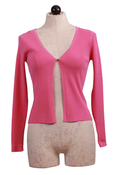 Rose Ribbed V Neck Single Button Mademoiselle Cardigan by Grace and Mila