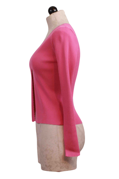 side view of Rose Ribbed V Neck Single Button Mademoiselle Cardigan by Grace and Mila