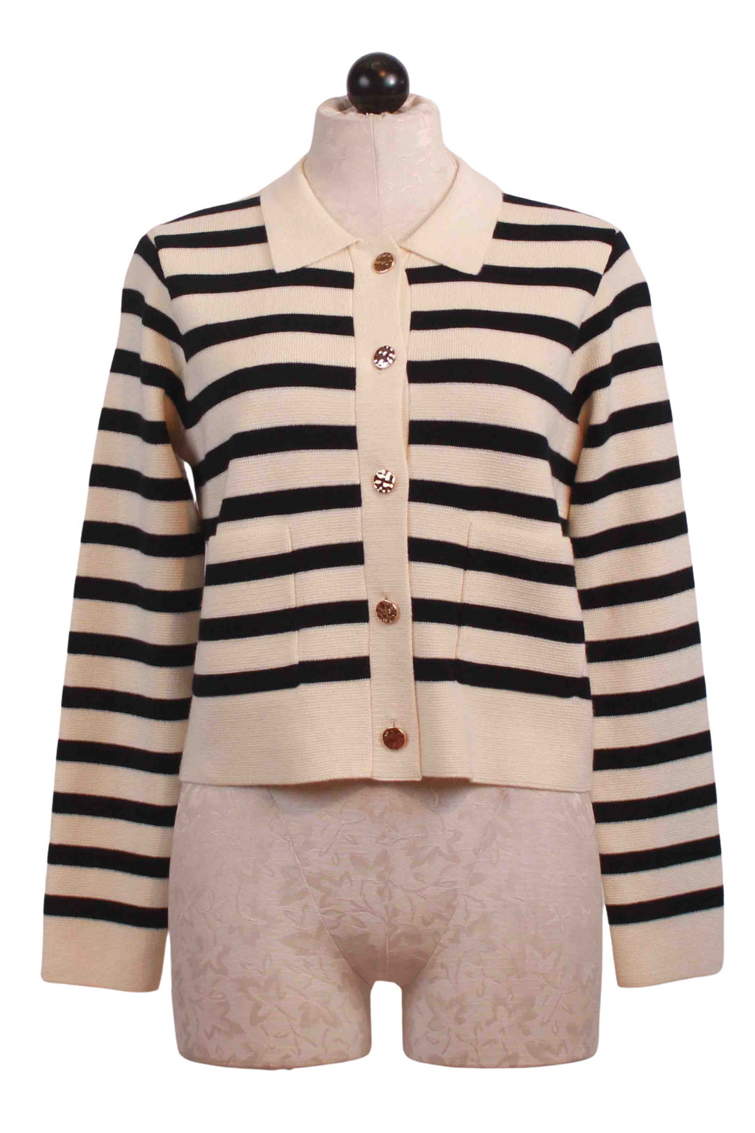 Black and Cream Stripe Maelys Sweater Jacket by Grace and Mila