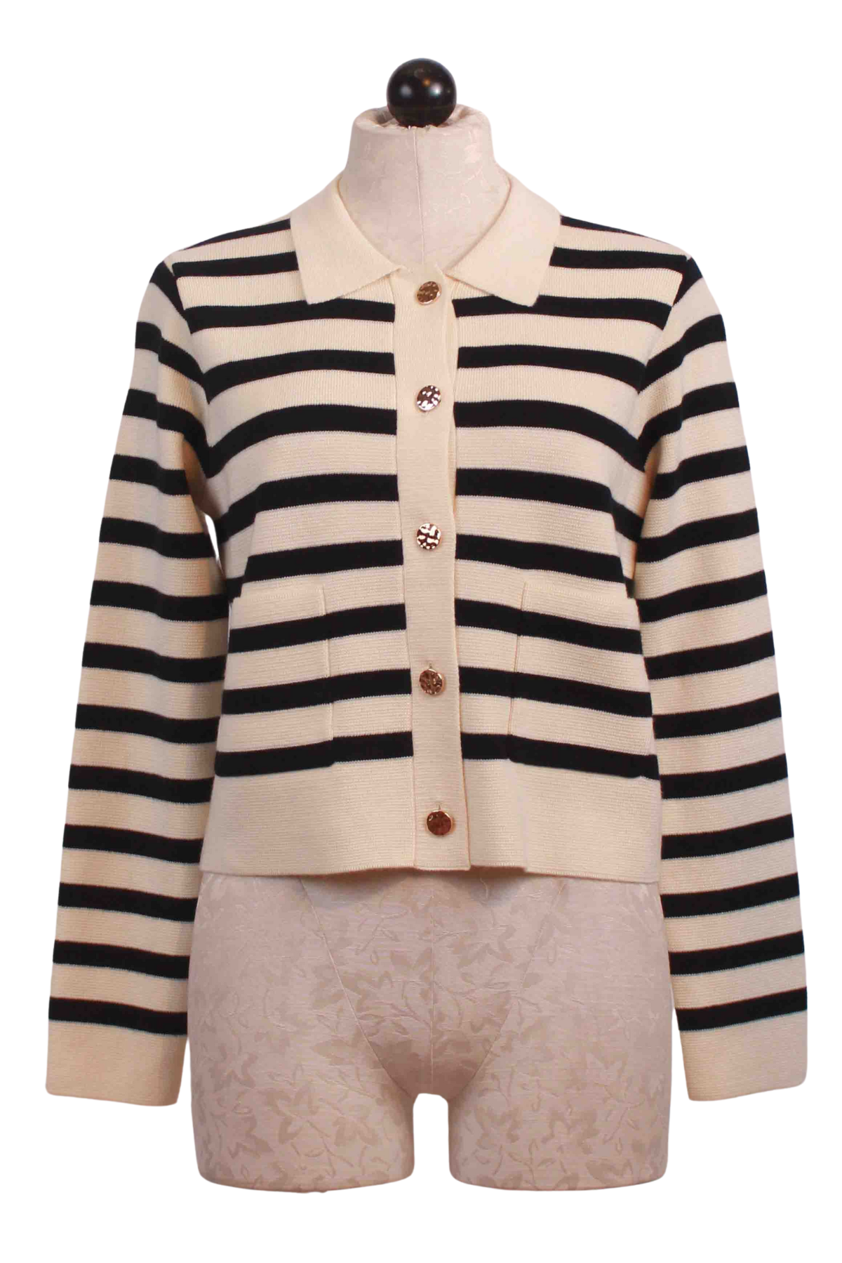 Black and Cream Stripe Maelys Sweater Jacket by Grace and Mila