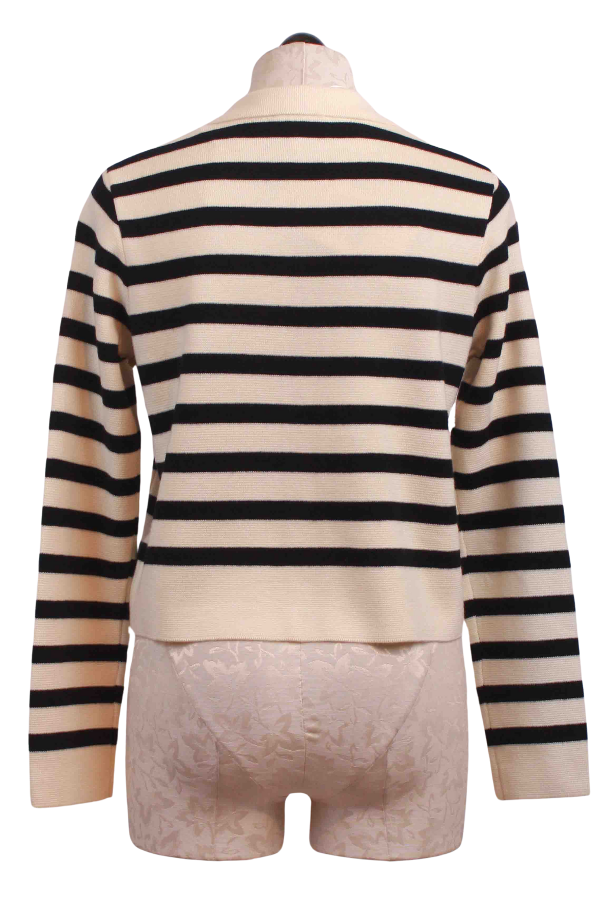 back view of Black and Cream Stripe Maelys Sweater Jacket by Grace and Mila