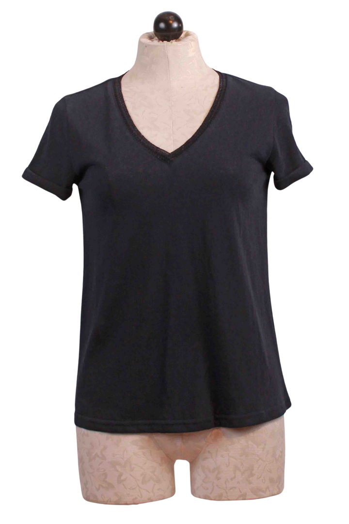 Marine Lurex Trim V Neck Short Sleeve Tee by Grace and Mila