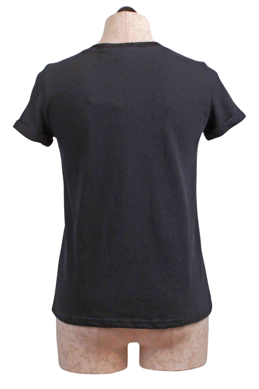 back view of Marine Lurex Trim V Neck Short Sleeve Tee by Grace and Mila