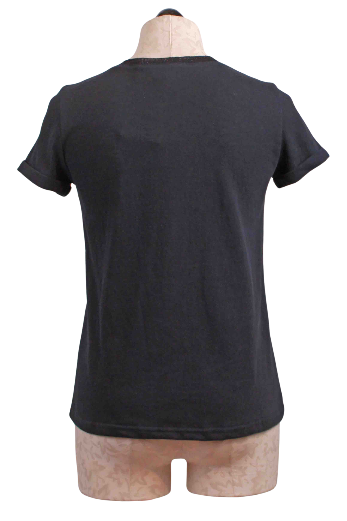 back view of Marine Lurex Trim V Neck Short Sleeve Tee by Grace and Mila