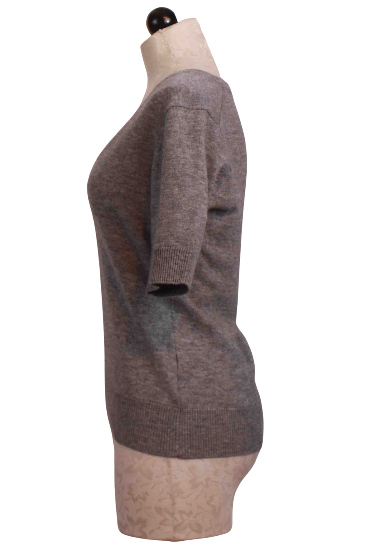 side view of Heather Grey Marais V Neck Sweater by Rue Sophie