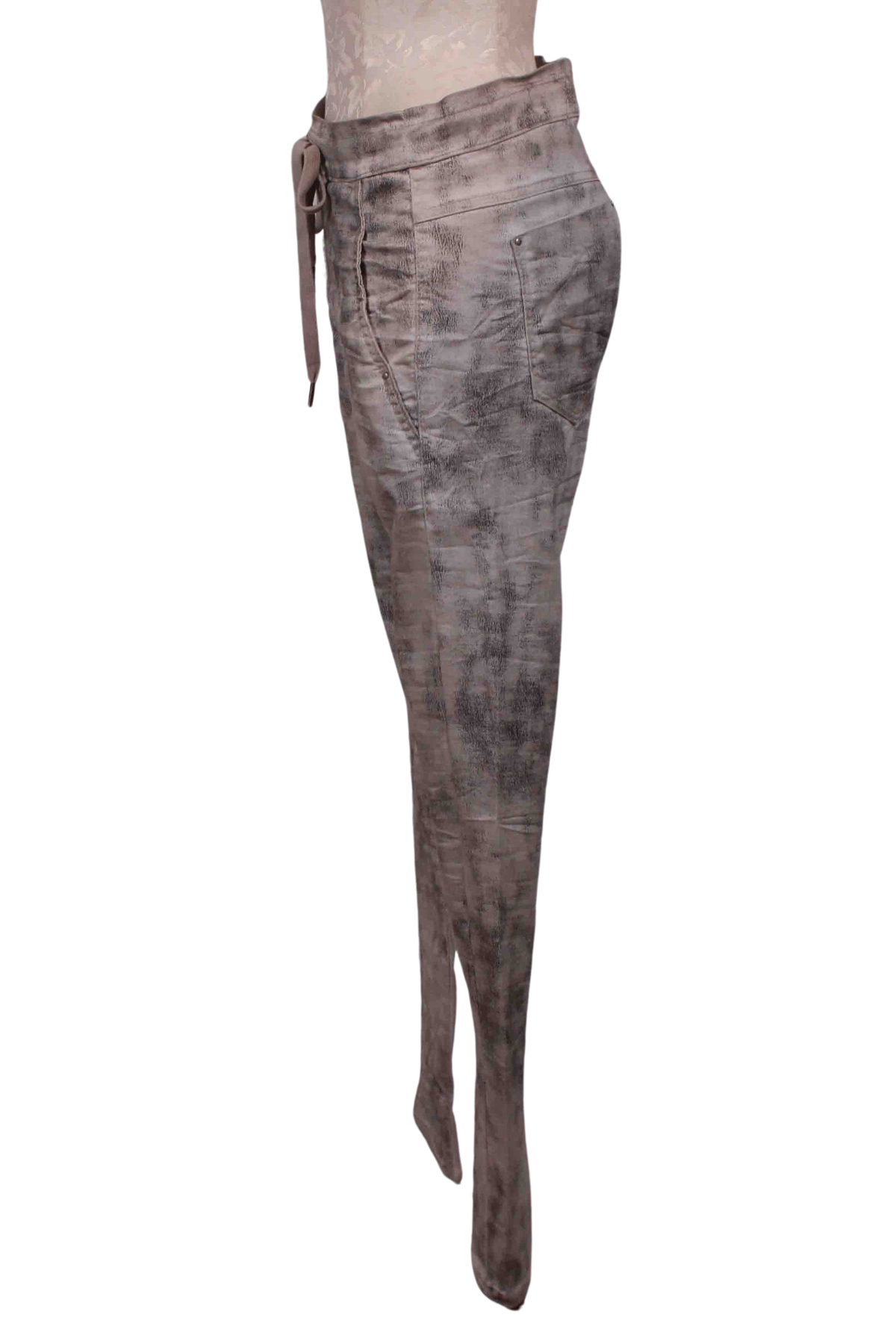 Side view of Marble Drawstring Waist Straight leg Jean by Alembika