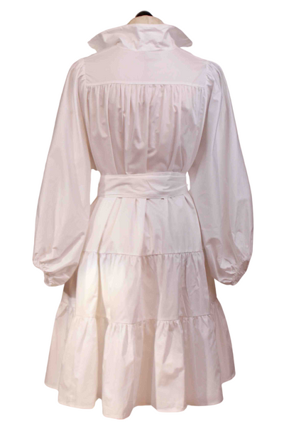 back view of College White Cotton Marlee Short Dress by Devotion Twins with matching tie belt