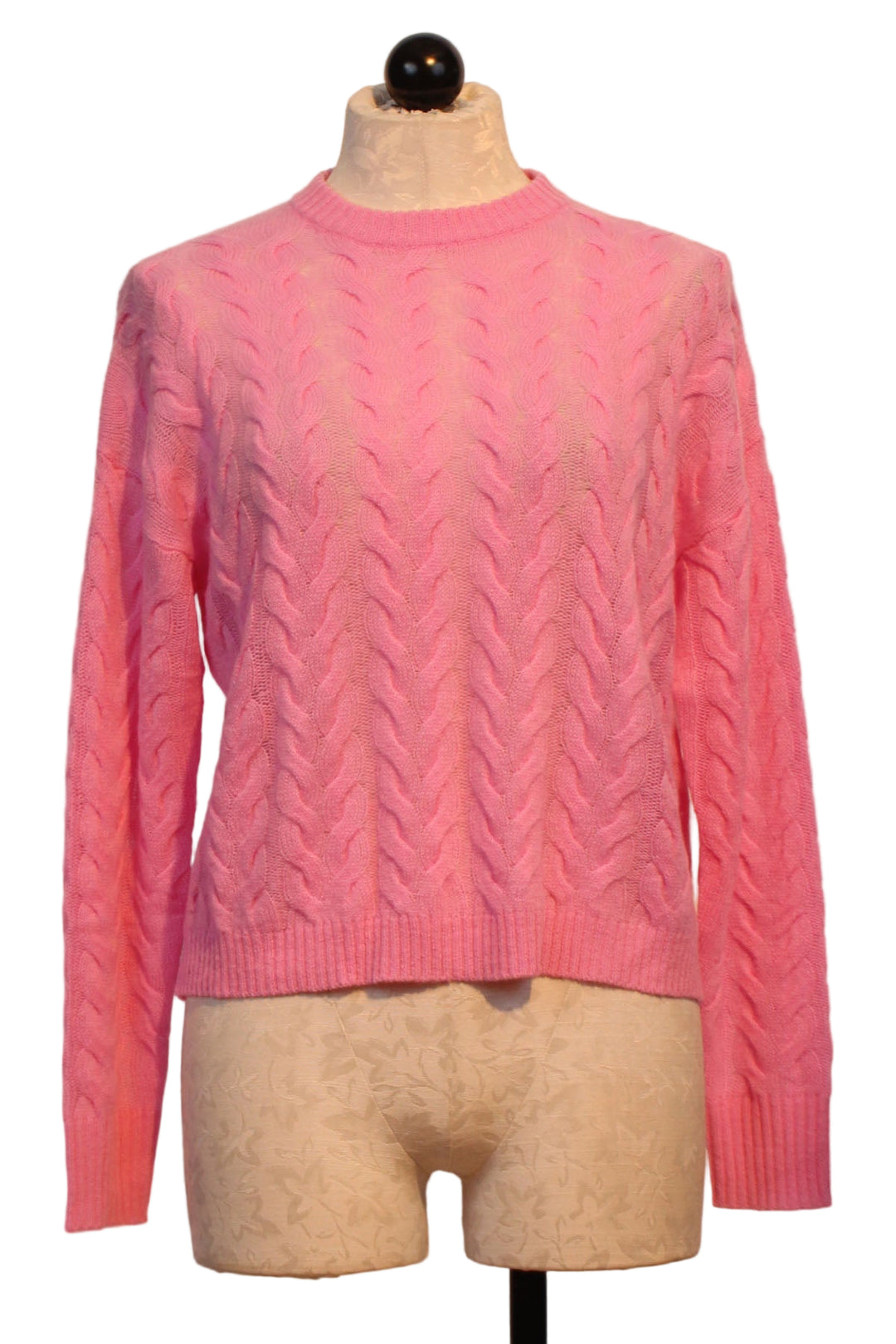Glam Pink All Over Cable Crewneck Sweater by Alashan Cashmere