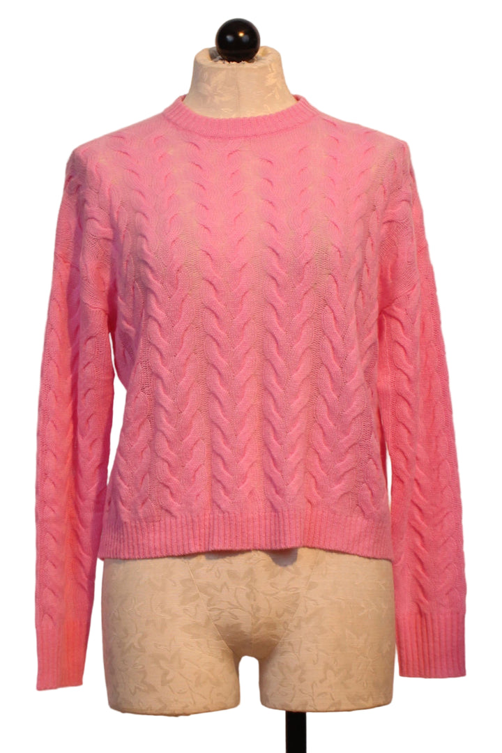 Glam Pink All Over Cable Crewneck Sweater by Alashan Cashmere