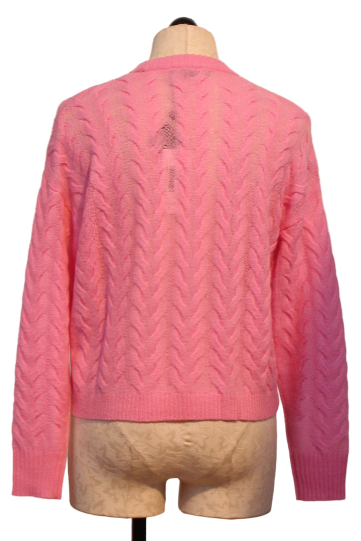 back view of Glam Pink All Over Cable Crewneck Sweater by Alashan Cashmere