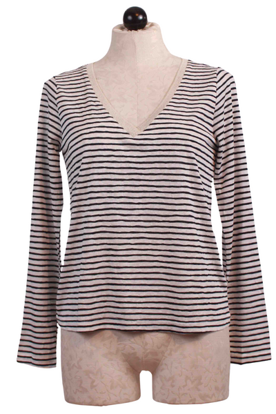 Marine and White Striped V Neck Long Sleeve Tee by Grace and Mila