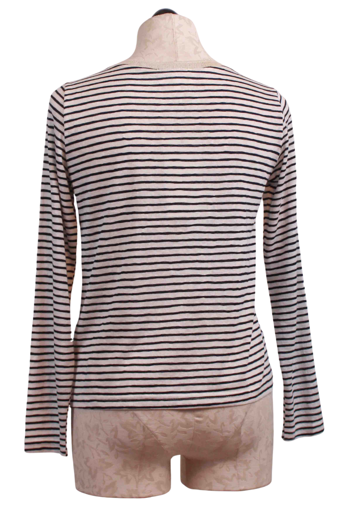 back view of Marine and White Striped V Neck Long Sleeve Tee by Grace and Mila