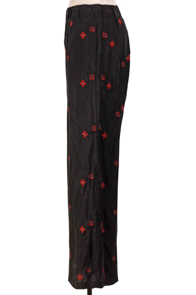 side view of black Maxine Seamed Wide Leg Pant by Johnny Was