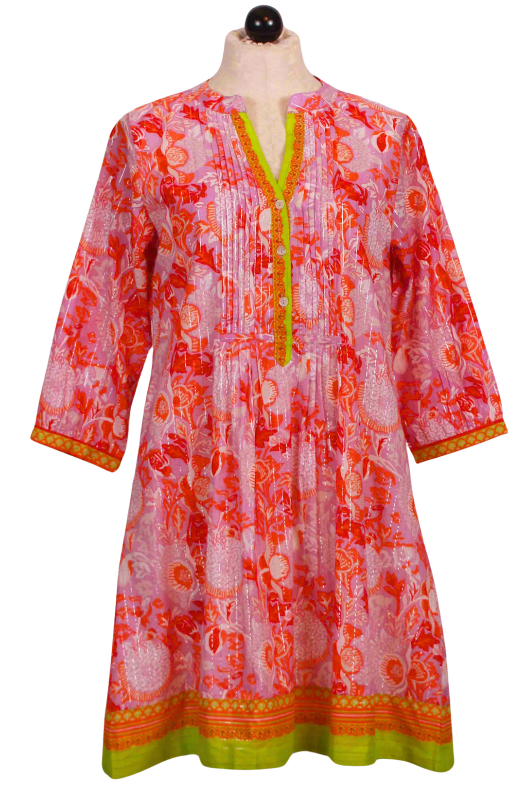 Lilac, Orange and Kiwi 3/4 Sleeve Floral Block Maye Dress by La Plage