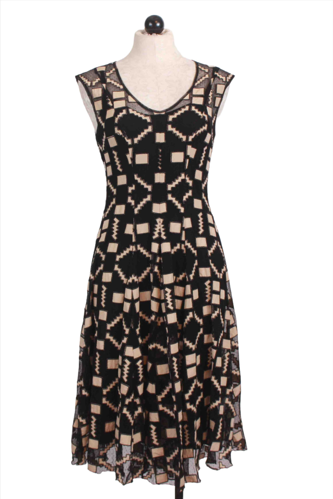 Black and Ivory Savi Appliqued Mazzy Panelled Tank Dress with a slip by Johnny Was