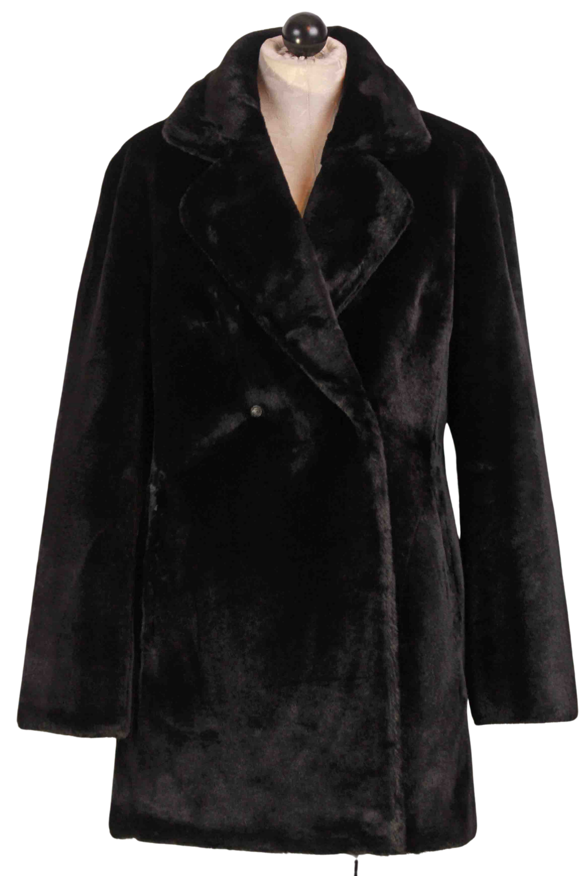 reverse side (shearling) of black Megan Reversible Faux Fur Shearling Coat by Generation Love