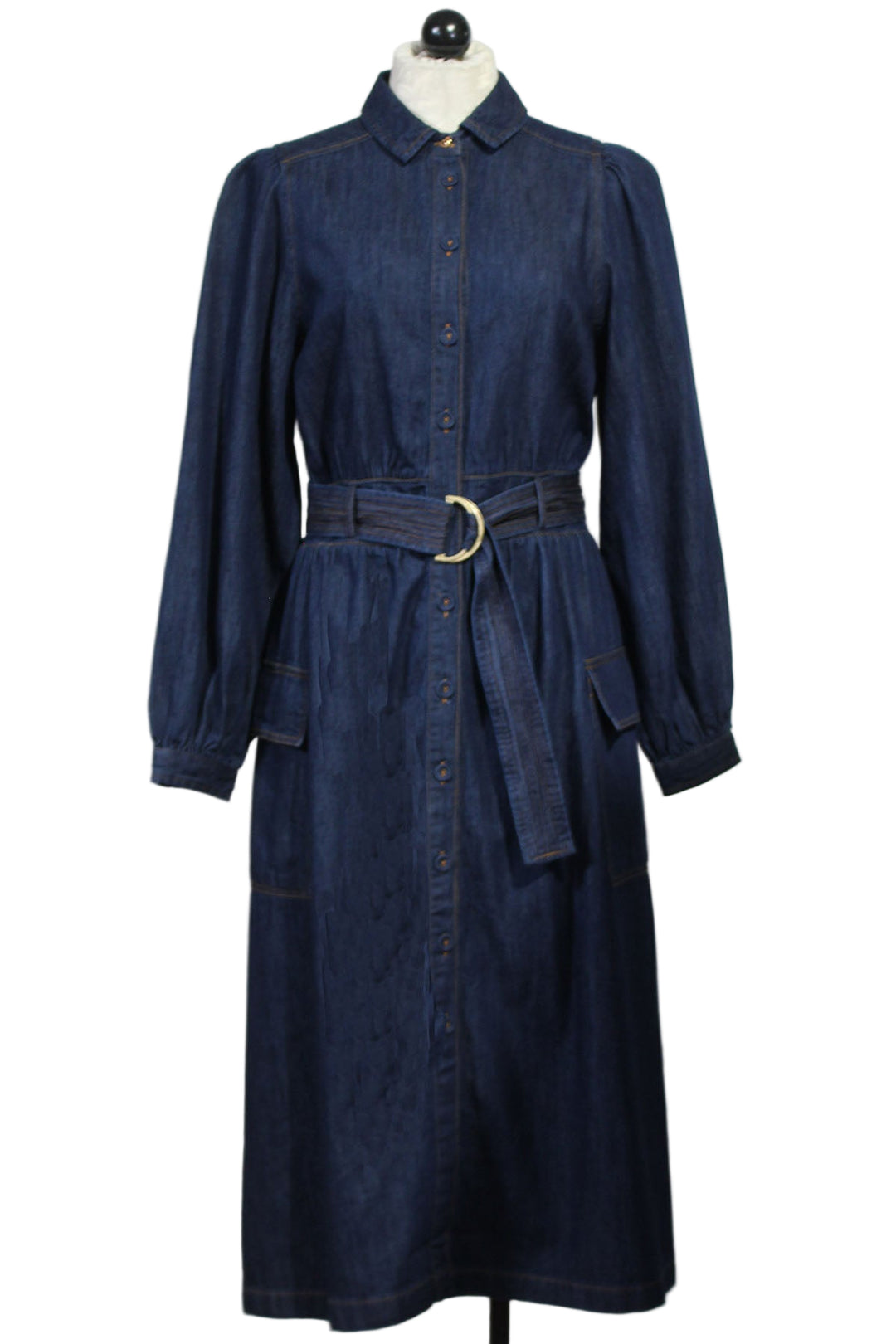 Blue Denim Melvina Belted Denim Dress by Emily Lovelock
