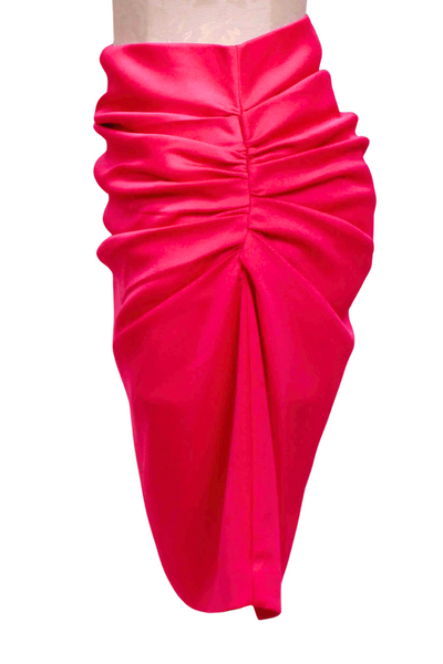 side view of Hot Pink Ruched Side Mika Satin Skirt by Generation Love