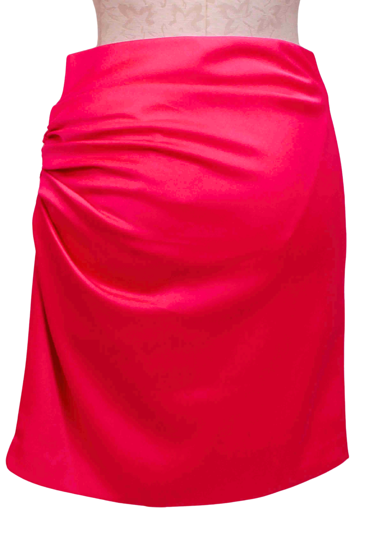 back view of Hot Pink Ruched Side Mika Satin Skirt by Generation Love