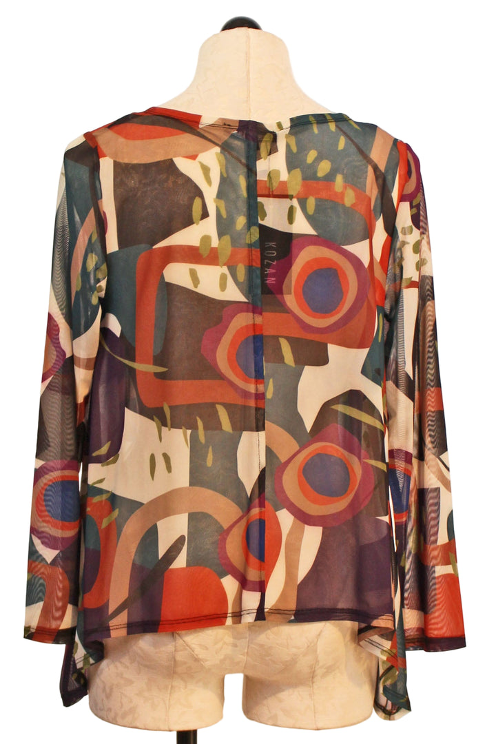 back view of Mesh Mila Hi-Lo Topper by Kozan in the Geometric Kos Print
