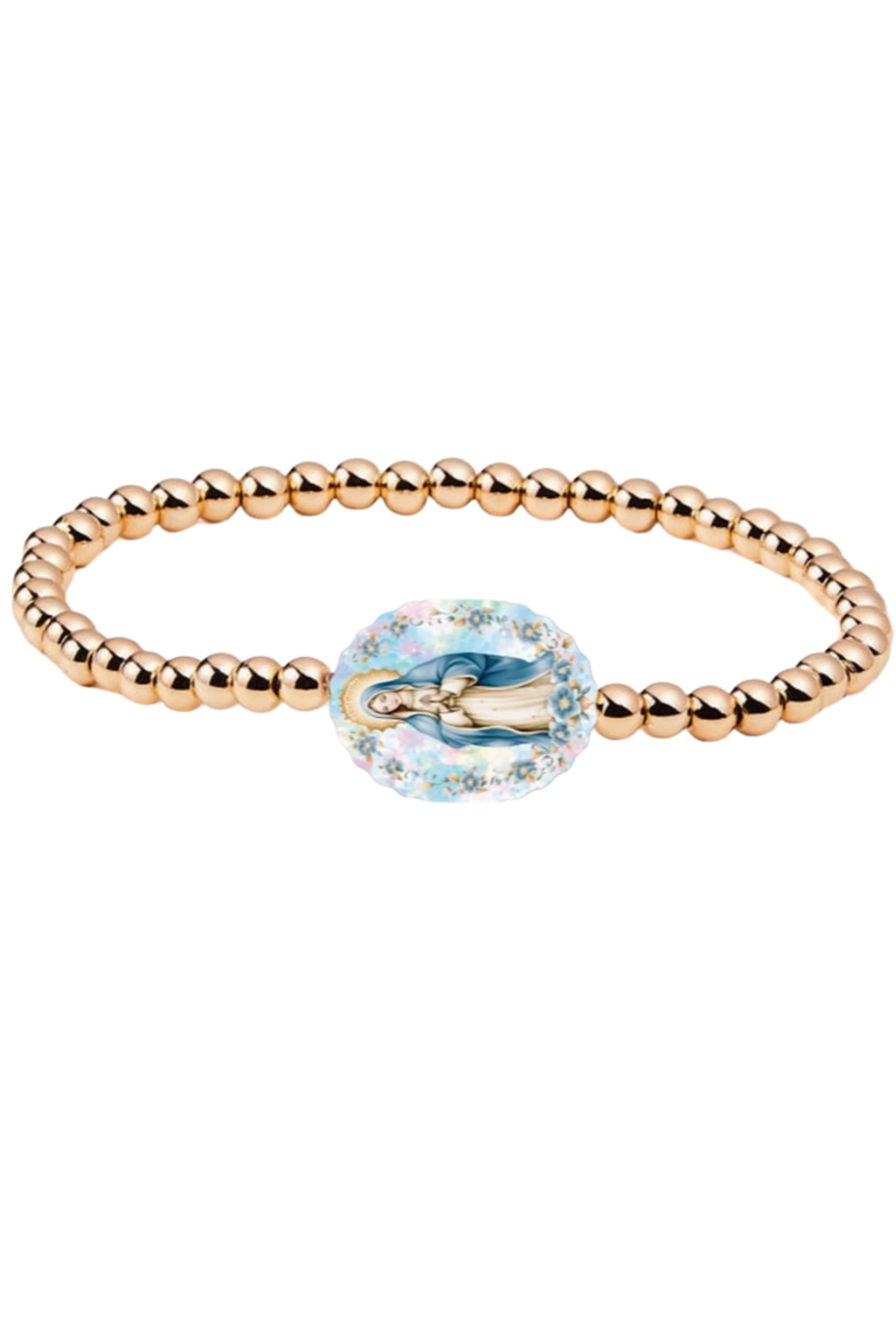 Yellow Gold Beaded Holy Water Miraculous Mary Bracelet by Holy Water Bracelet. 