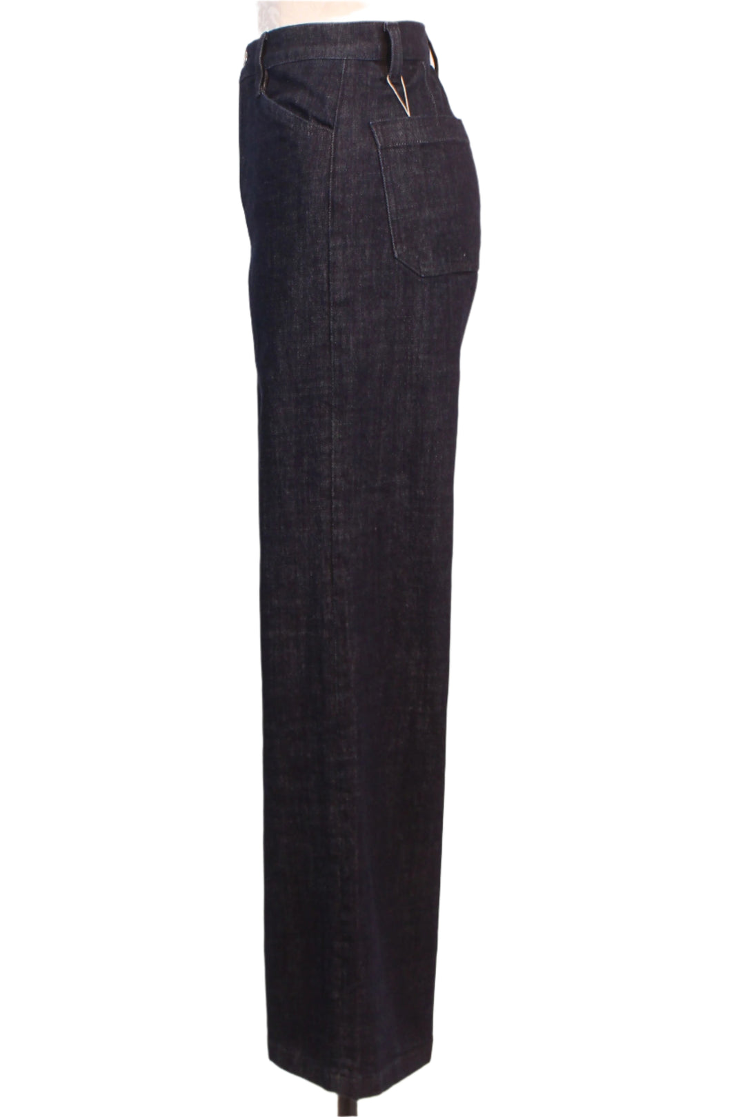 side view of The Mischa Super High Rise Wide Leg Ankle Denim Pant by Favorite Daughter in the Waterloo Wash