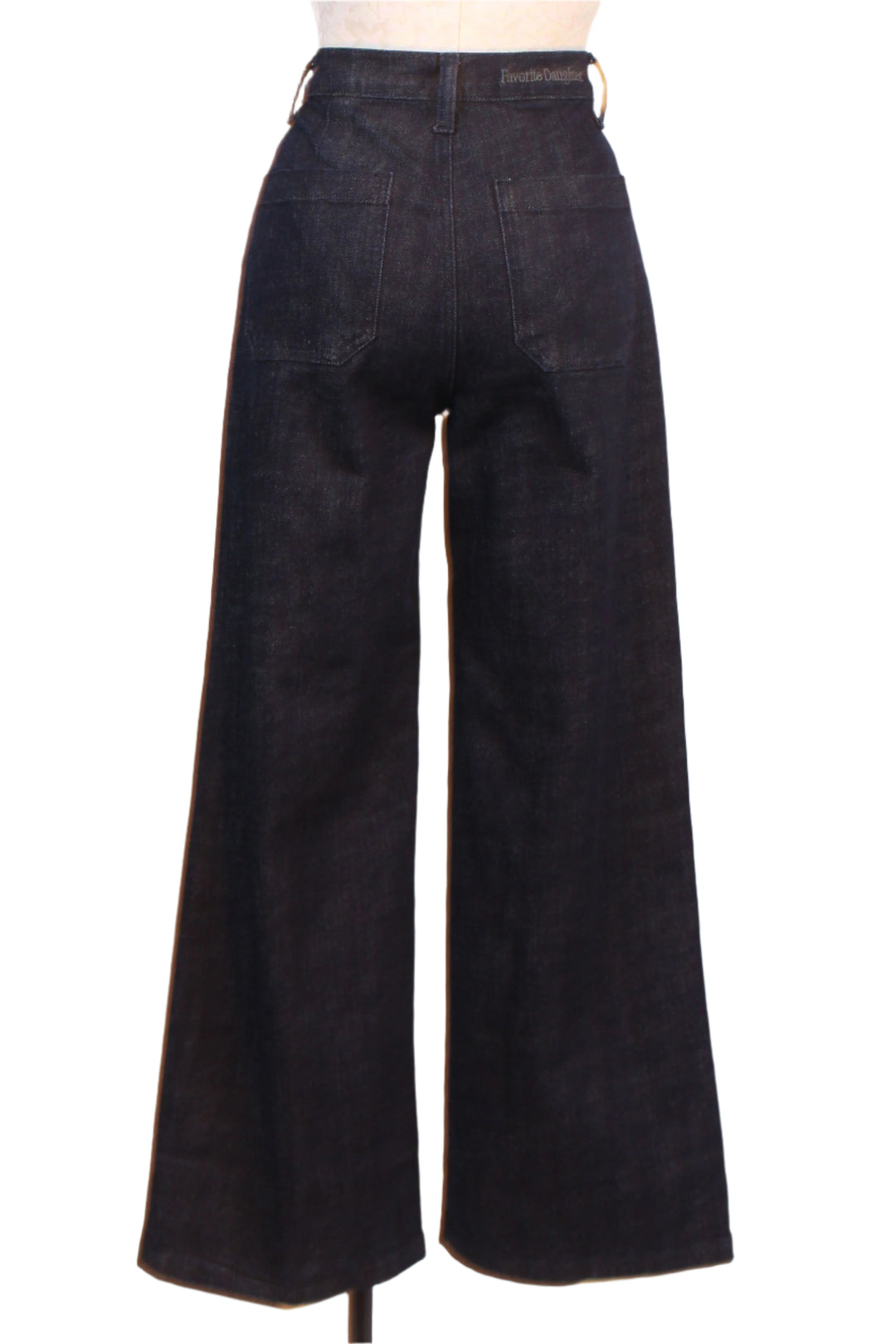 back view of The Mischa Super High Rise Wide Leg Ankle Denim Pant by Favorite Daughter in the Waterloo Wash