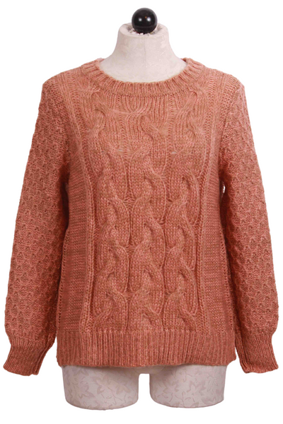 Carrot Marl colored Mitch Cable Crewneck Sweater by Wooden Ships