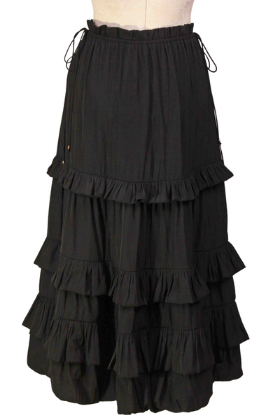 back view of Black Moira Ruffled Midi Length Skirt by Marie Oliver
