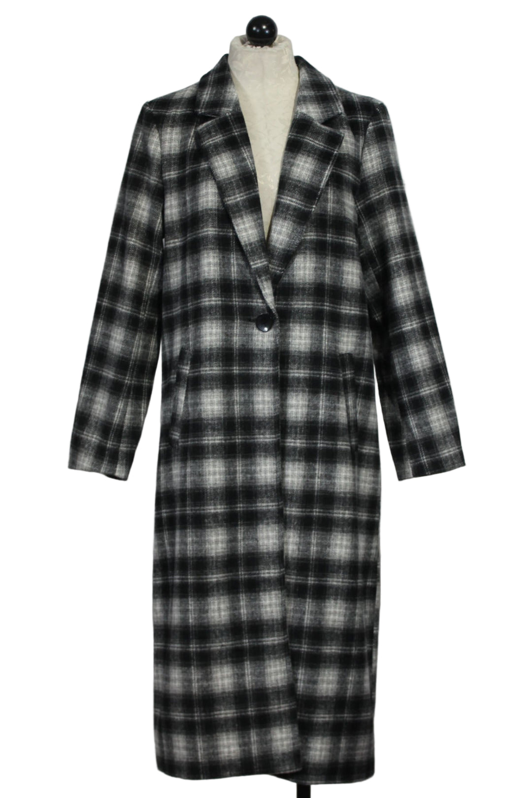 The Myrtle Single Button Plaid Coat by Velvet Heart in Black and Grey