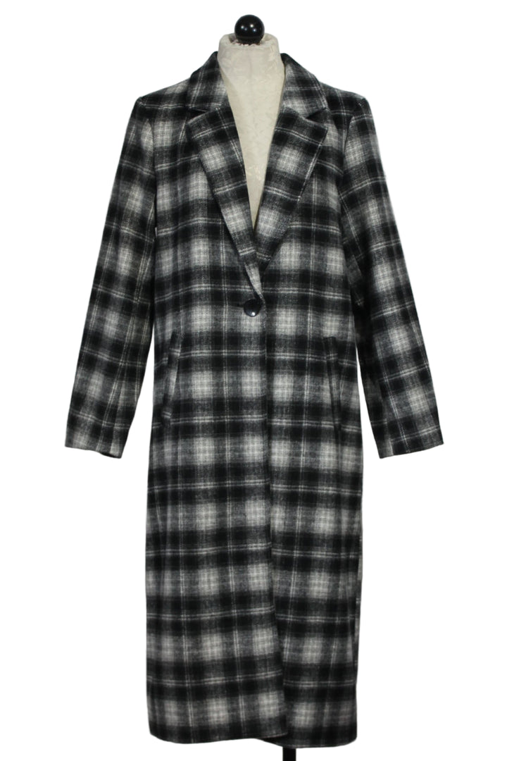 The Myrtle Single Button Plaid Coat by Velvet Heart in Black and Grey