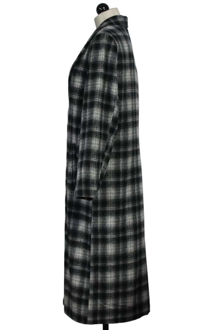 side view of The Myrtle Single Button Plaid Coat by Velvet Heart in Black and Grey