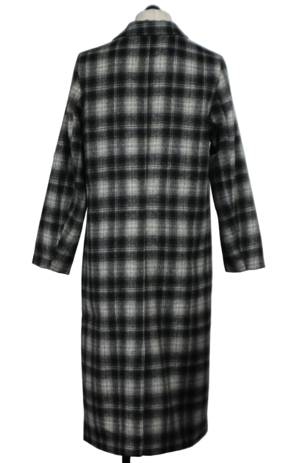 back view of The Myrtle Single Button Plaid Coat by Velvet Heart in Black and Grey