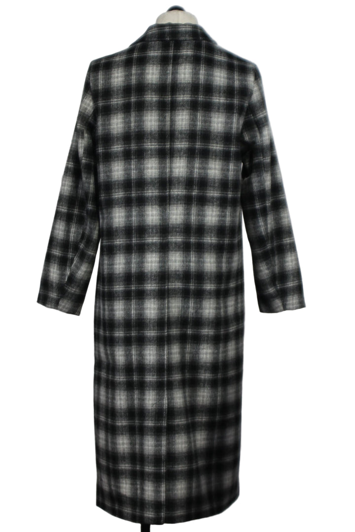 back view of The Myrtle Single Button Plaid Coat by Velvet Heart in Black and Grey