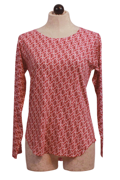 Pink and White Long Sleeve, Curved Hem Geo Pop Print Top by Nally and Millie
