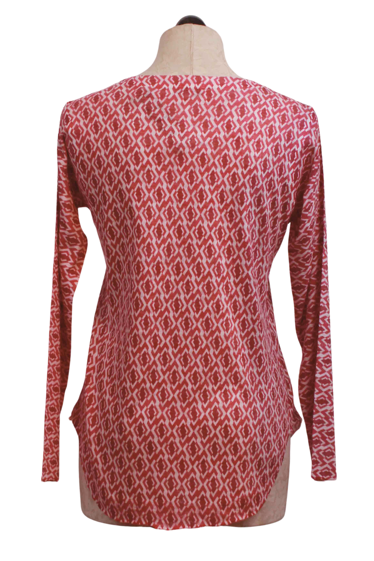 back view of Pink and White Long Sleeve, Curved Hem Geo Pop Print Top by Nally and Millie