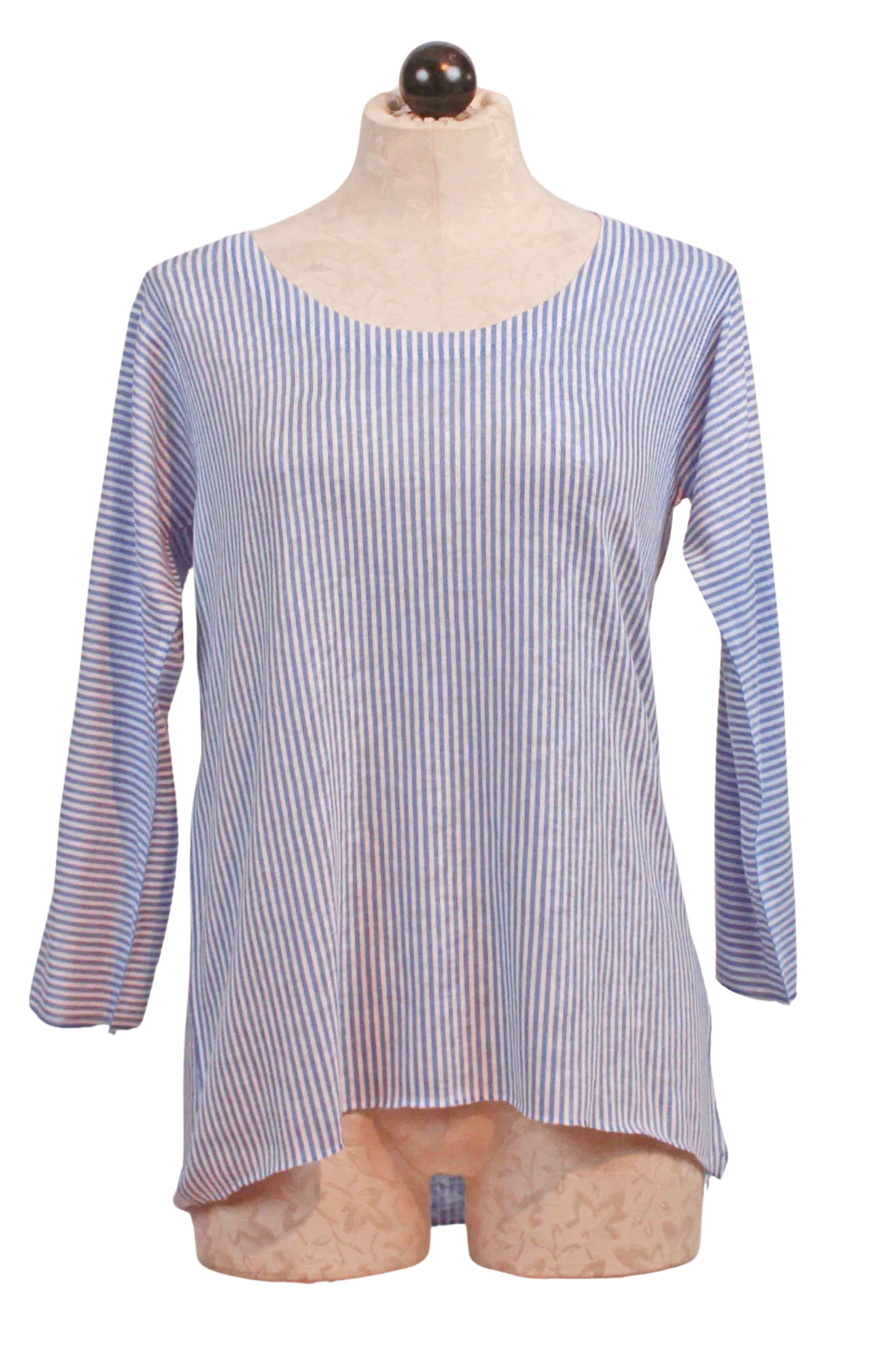Blue and White Striped Scooped Neck 3/4 Sleeve Top by Nally and Millie