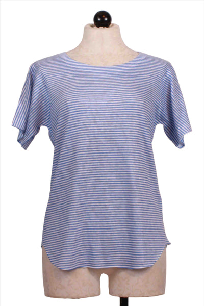 blue and white Horizontal Thin Strip Short Sleeve Top by Nally and Millie