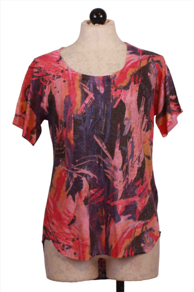 pink, Purple Multi colored High Low Paint Stroke Short Sleeve Top by Nally and Millie
