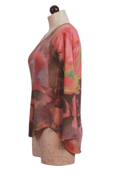 side view of Curved Hem Digital Floral Top by Nally and Millie