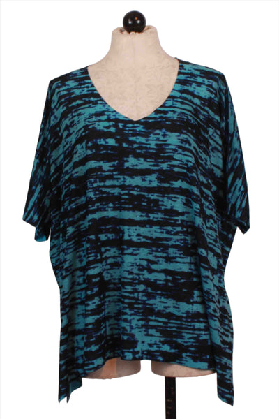 turquoise and navy V-neck Oversized Static Print Short Sleeve Top by Nally and Millie
