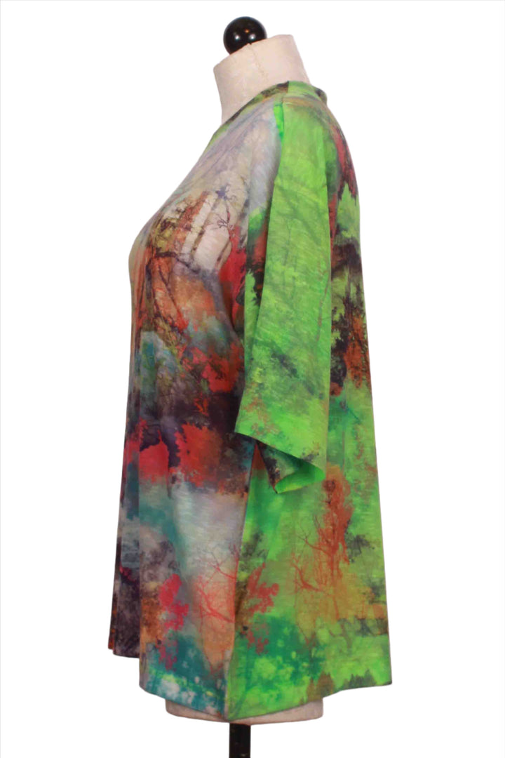 side view of Oversized Watercolor Tree Print Top by Nally and Millie