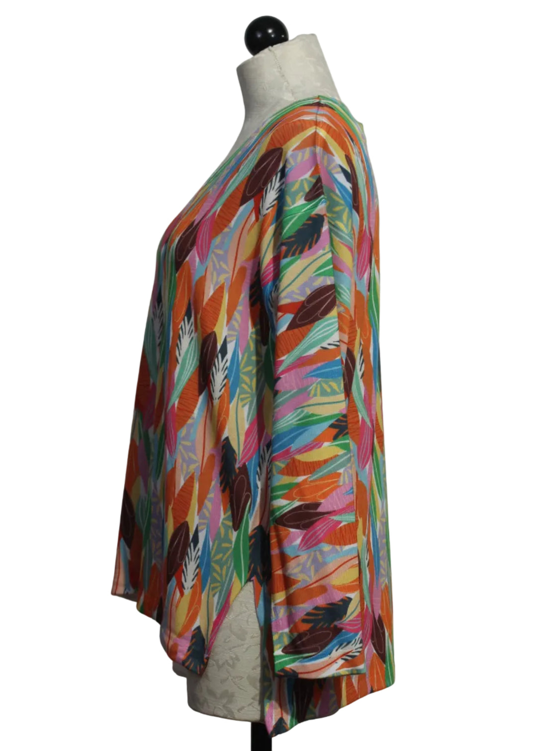 Multicolored Long Sleeve Leaf Print V Neck Top by Nally and Millie